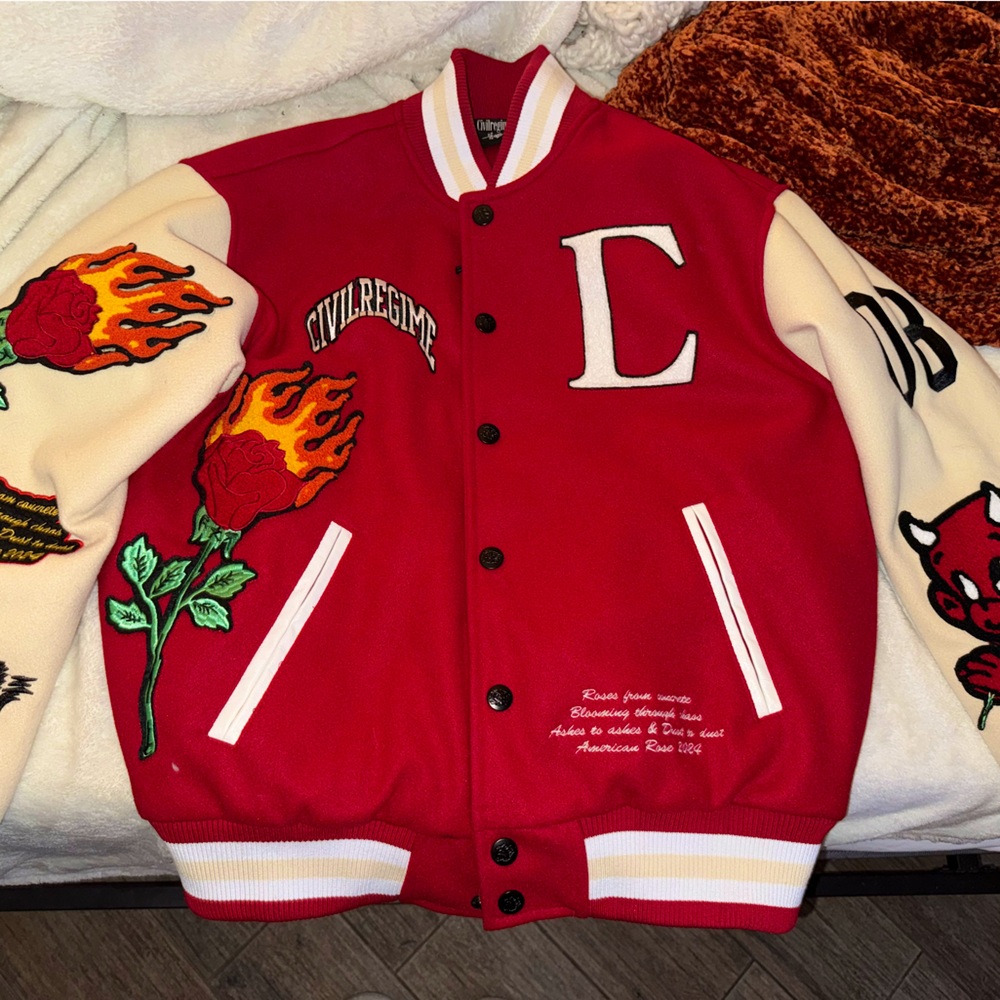 Red limited edition Civil Regime varsity jacket